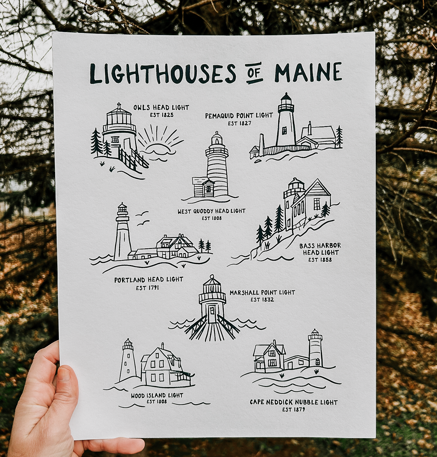 Lighthouses of Maine Print | 11x14
