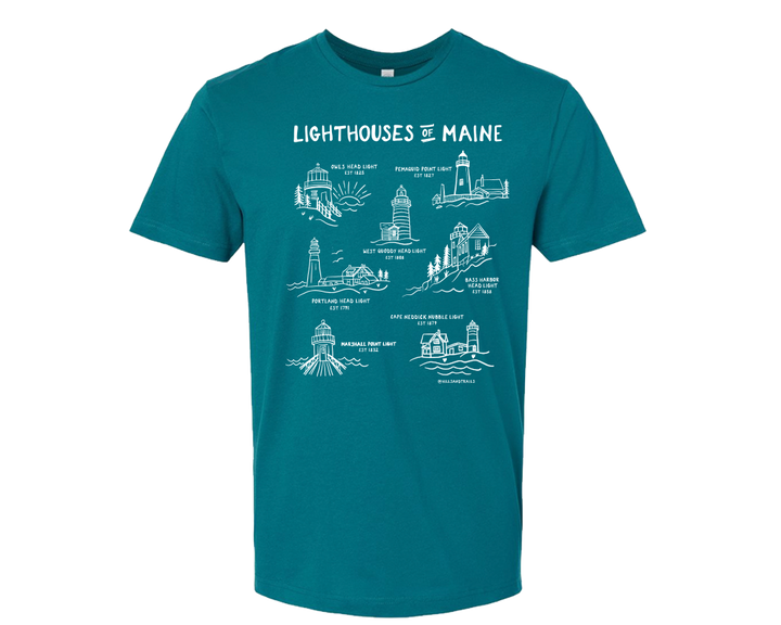 Lighthouses of Maine Kids Tshirt - Sea Blue